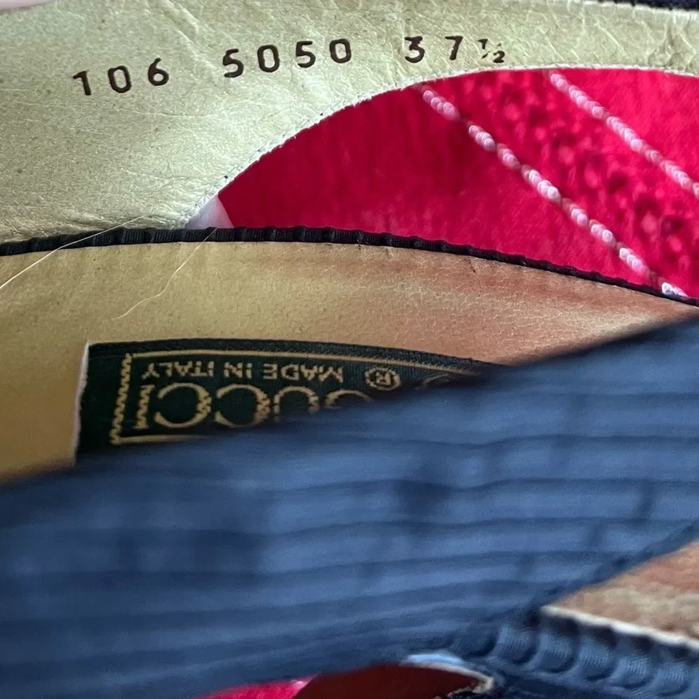 Gucci Black Fabric Covered Slingback Heels Bows On Back Shoes Sz US 6.5 EU 37.5 - Picture 10 of 10